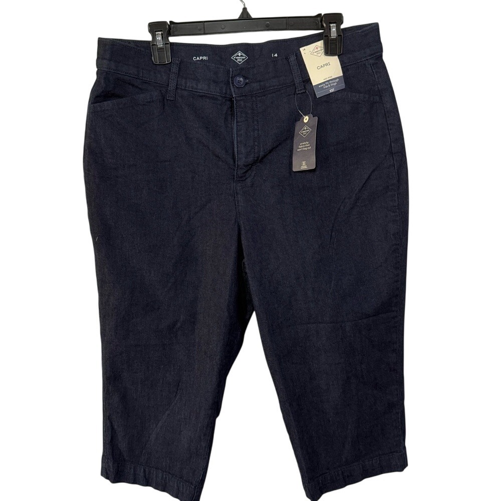 St Johns Bay Womens Mid Rise Capri Pants Dark Wash Denim Size‎ 14 New